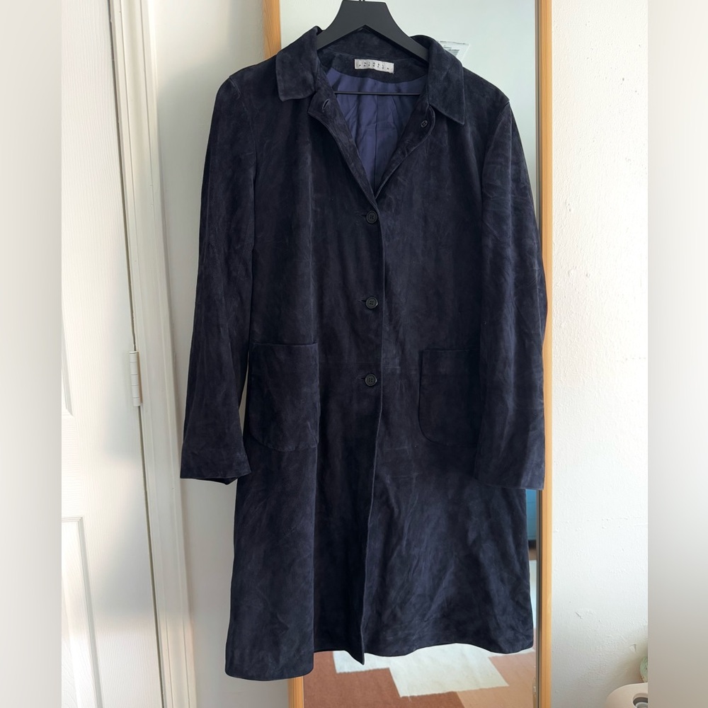 Nigel Preston Long Blue Suede Button Collared Coat